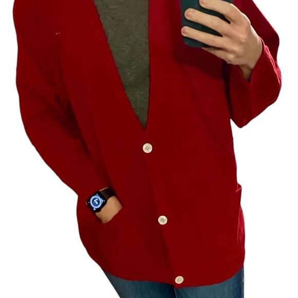 Vintage Kristen Cardigan Sweater Lambswool Button Front Grunge Cobain Red Large - Picture 2 of 9